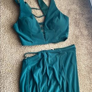 A long emerald two piece prom dress!